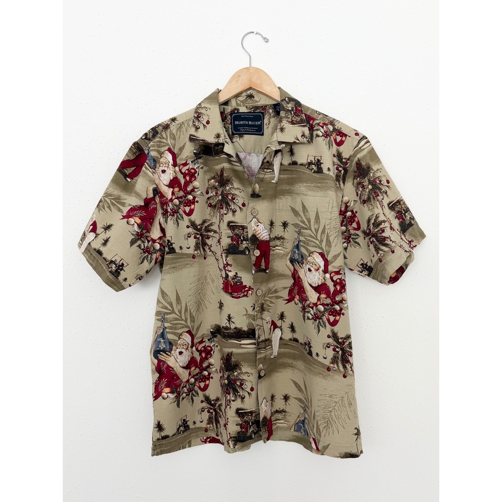 North River Santa Golfing Christmas Hawaiian Shirt Tropical Holiday Button Up M